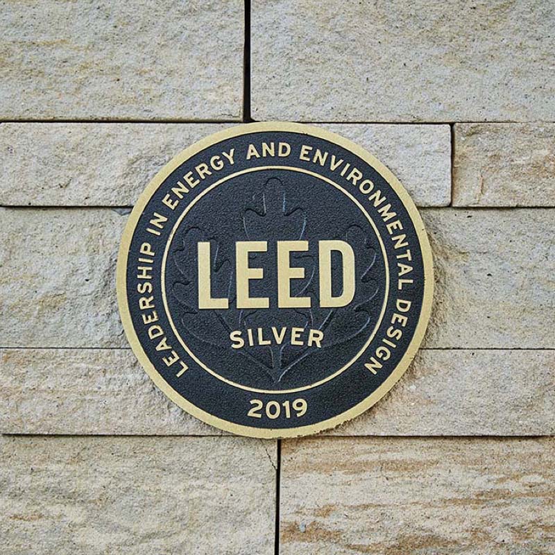 leed certified plaque on wall